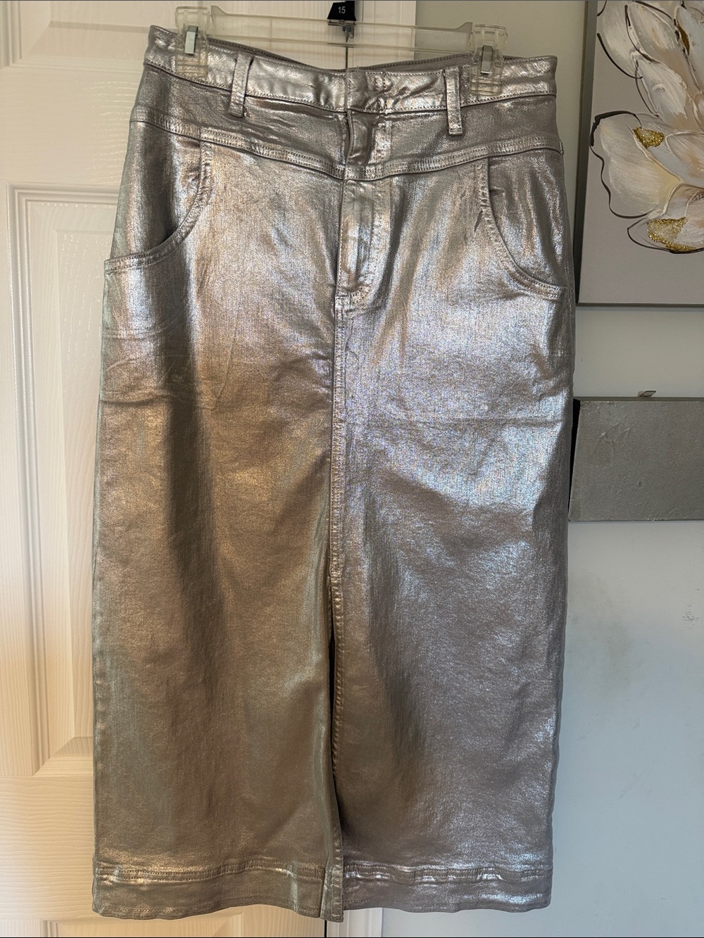 Pilcro Light Gray Denim Skirt Waistband Detail